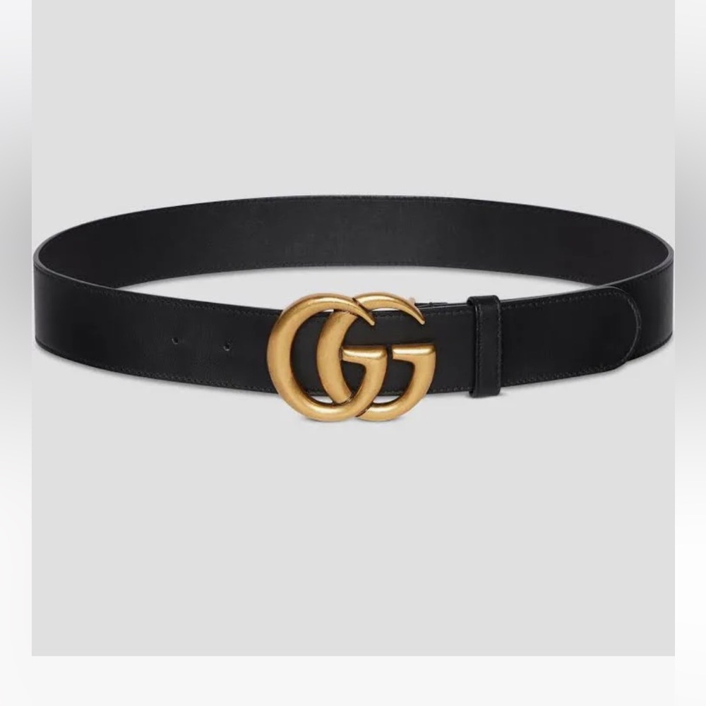 Gucci Black Smooth Calfskin Leather Gold Double G Buckle Belt 110/44. - Picture 2 of 13